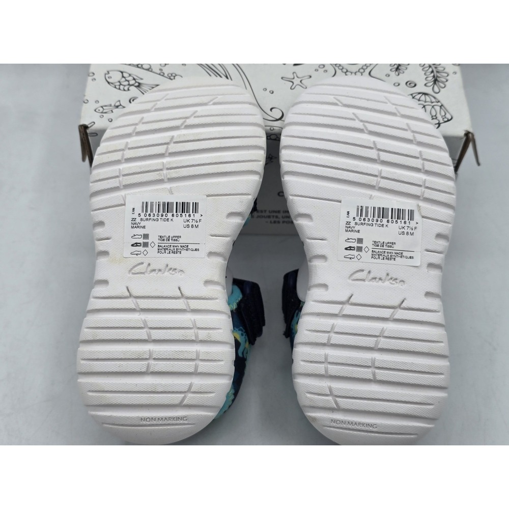 Clarks - Kids - Adjustable Sandals, SurfingTide K - Navy Marine Dinosaur‎ Sz 8 M - Picture 13 of 13